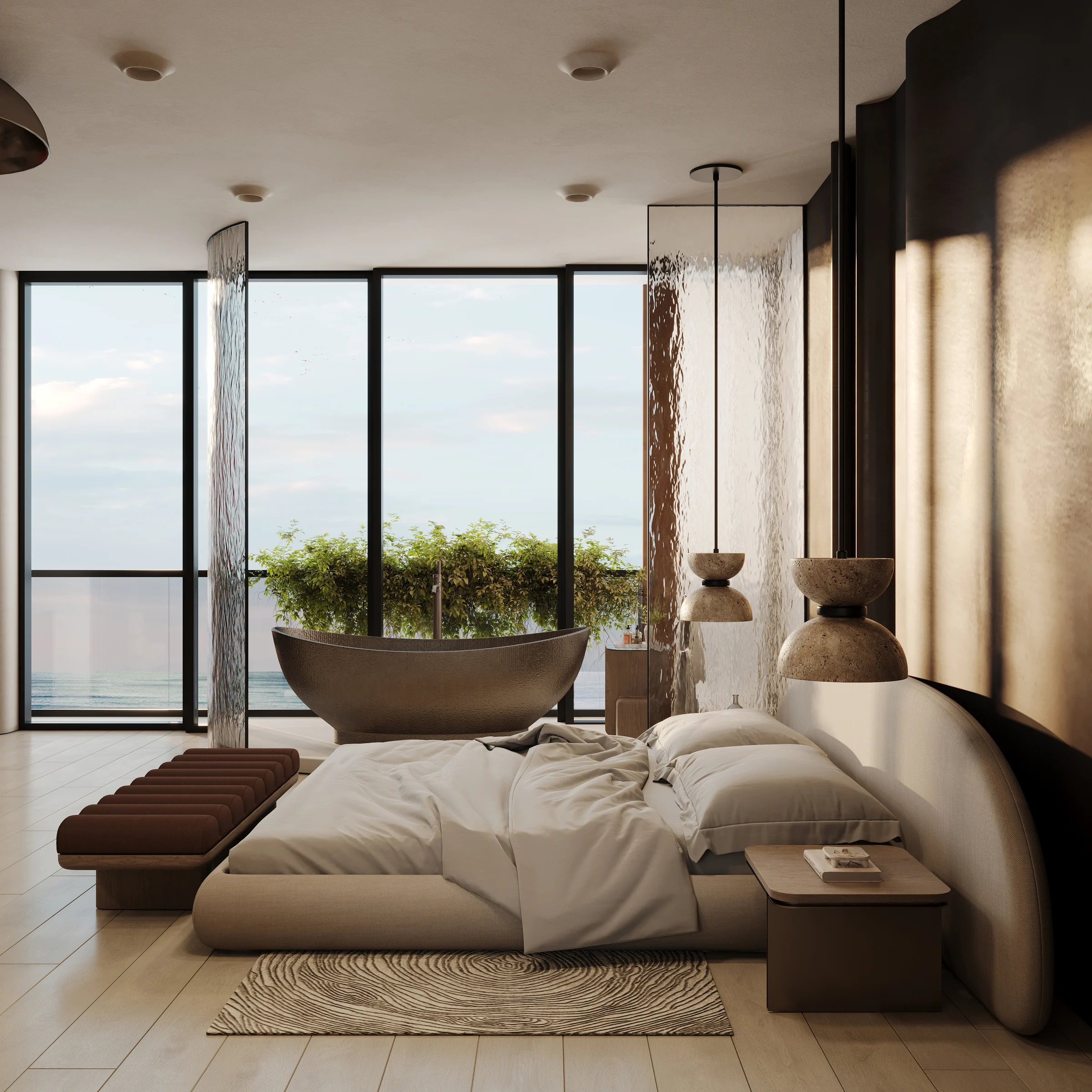 Spa suite with copper bathtub facing the ocean at Body Sense, Bali