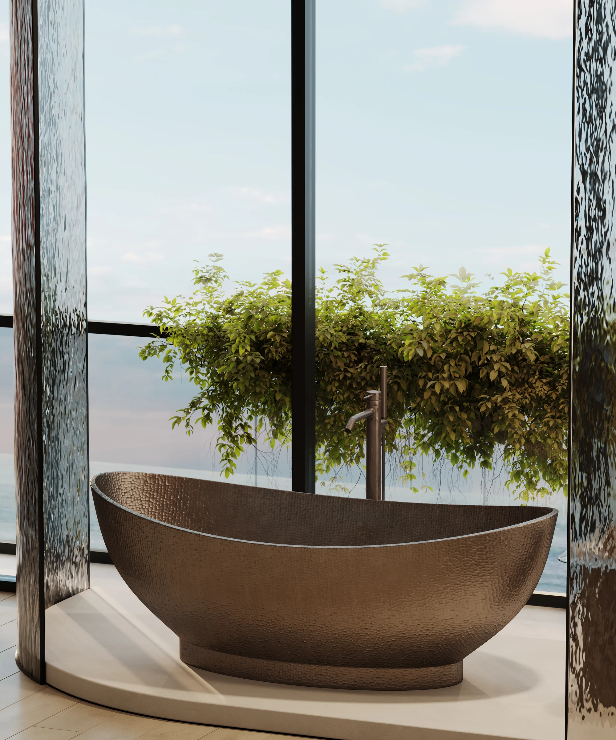 Copper bathtub with ocean view at Body Sense, Bali