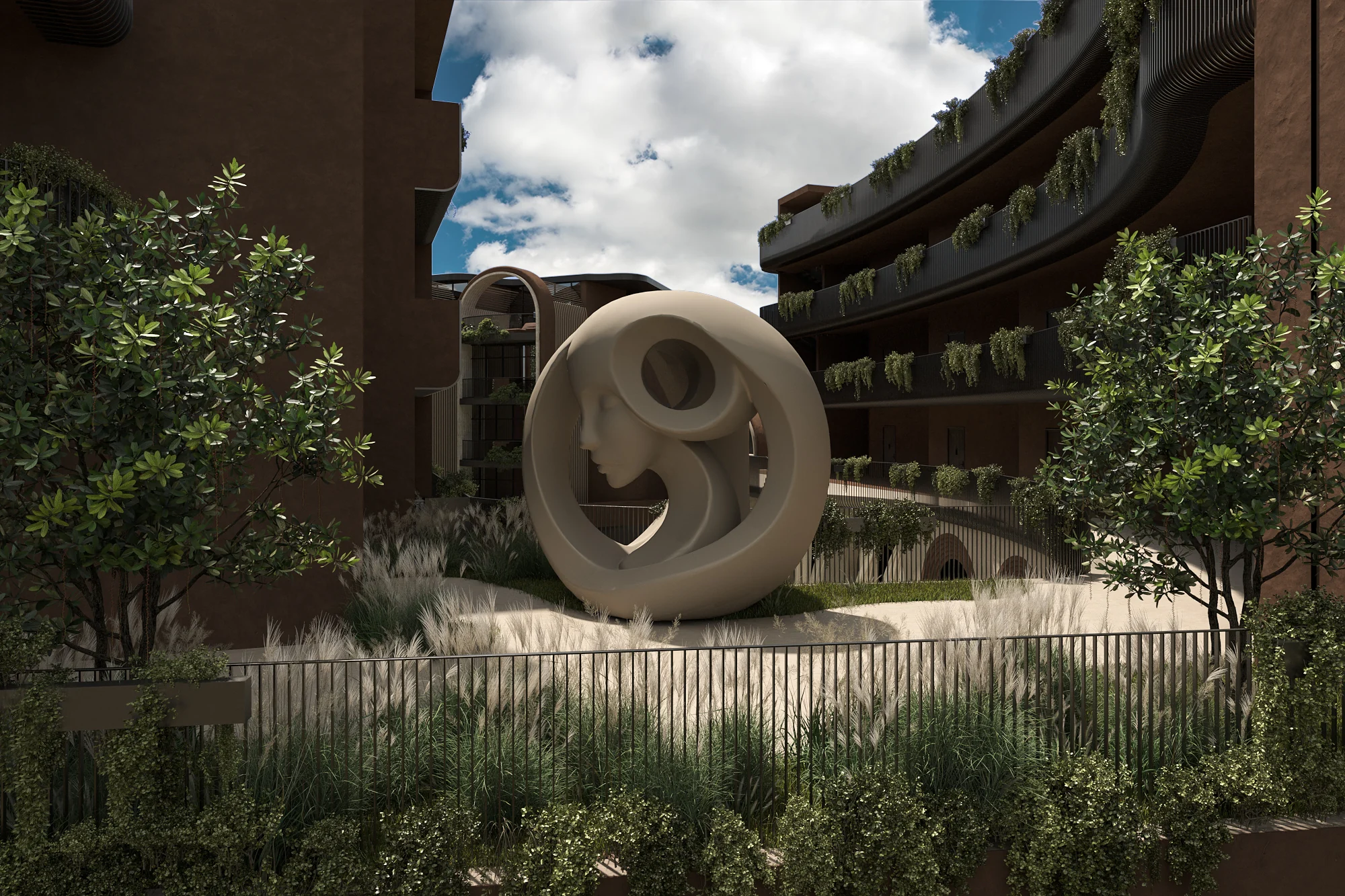 Exterior courtyard and sculpture at Body Sense, Bali